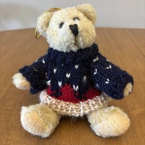 2000 HugFun Plush Jointed 6” Teddy Bear Christmas Ornament Sweater Holiday
